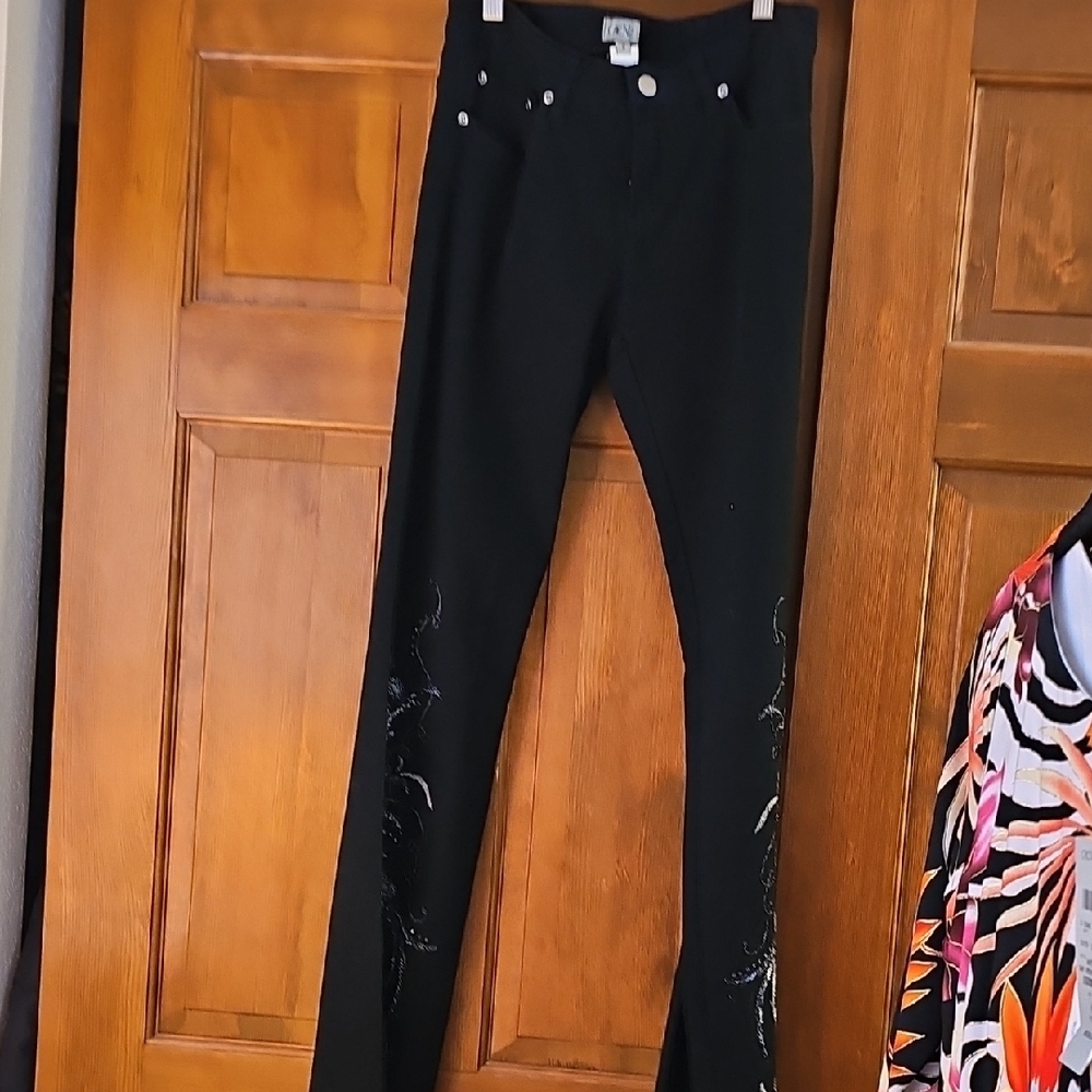 Black Jeans with Embroidered Design